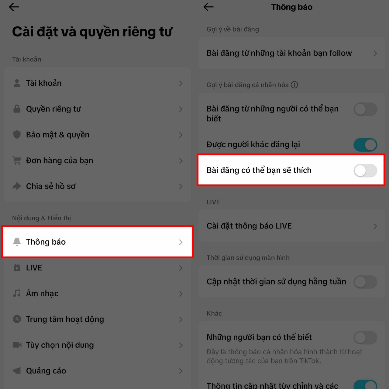 How to disable posting notifications that you might like on TikTok
